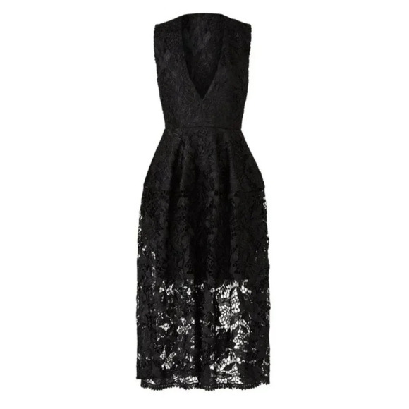 Nicholas Deep V Neck Floral Lace Midi Dress Black Size 0 - Picture 2 of 12